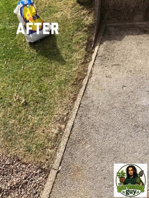 Grass off the drive, edge held to a line — after Louis finished